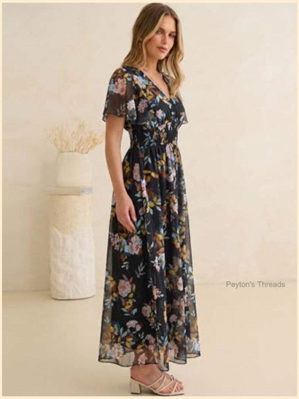 Floral Maxi Dress Short Sleeve Boho Flowy Tulle Beach Wedding Guest Party Dress - Picture 4 of 6
